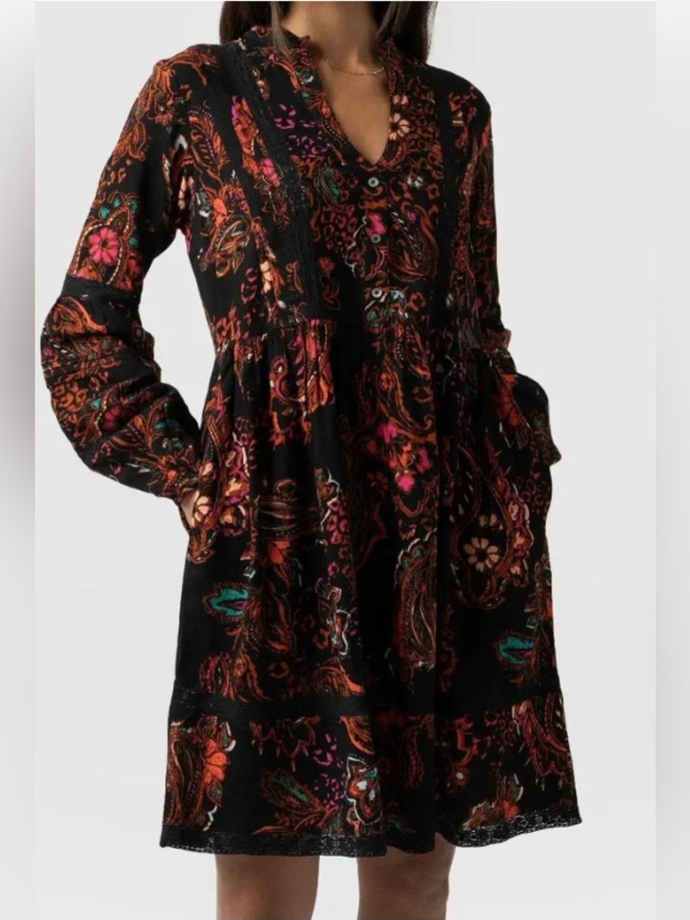 Saint + Sofia Pilton Lace Dress Vivid Paisley Black Floral Boho Size 4